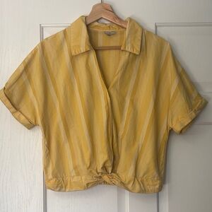 Rebel Printed Knot Front Linen Blend Top
